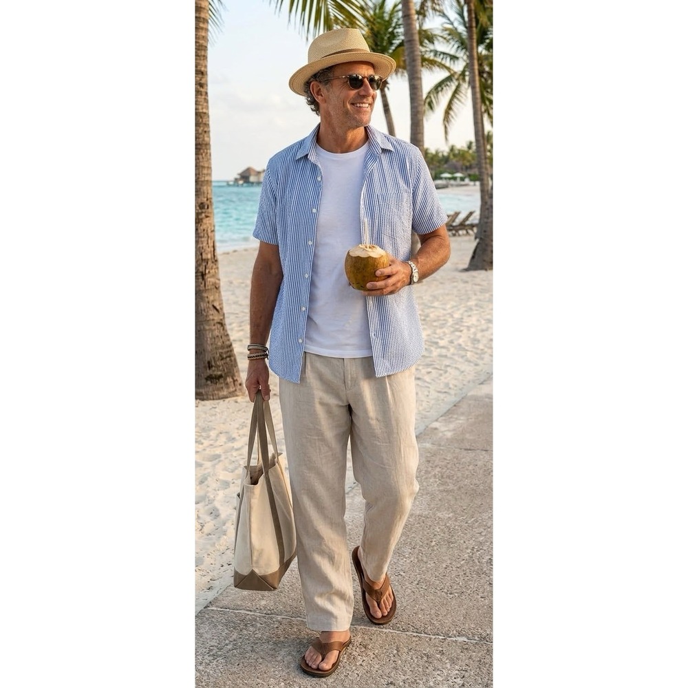 Eddie Bauer 100% Linen Pleated Trousers Mens Tall Sz 42 Beige Coastal Old Money